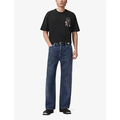Allsaints Mens Washed Black Serrate Graphic-print Cotton T-shirt In Black