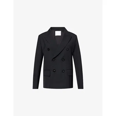 Sacai Womens Black Peak-lapels Pleated Woven Jacket In Black