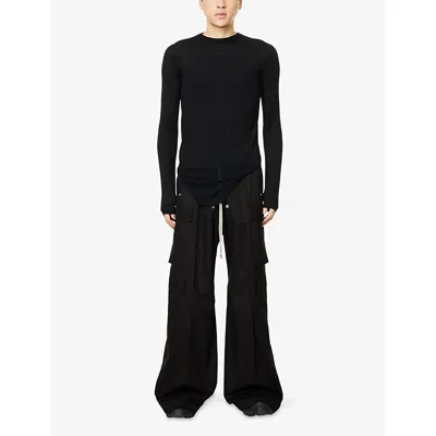 Rick Owens Mens Black Cargobelas Wide-leg Cotton Trousers In Black