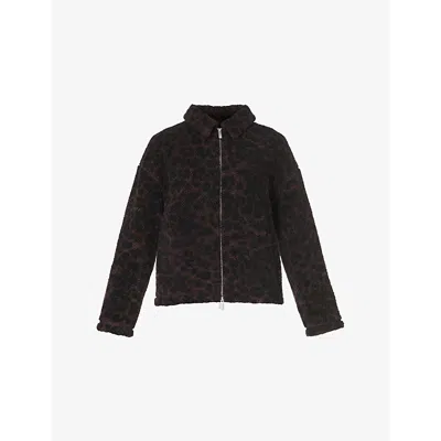 Sweaty Betty Womens Brown Leopard Print Leopard-print Plush Collared Fleece Jacket In Black