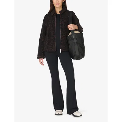 Sweaty Betty Womens Brown Leopard Print Leopard-print Plush Collared Fleece Jacket In Black