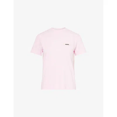 Jacquemus Pink Crew Neck T-shirt With Logo Patch On The Front In Cotton Woman