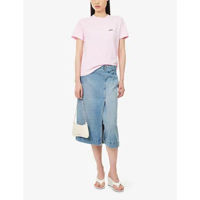 Jacquemus Pink Crew Neck T-shirt With Logo Patch On The Front In Cotton Woman