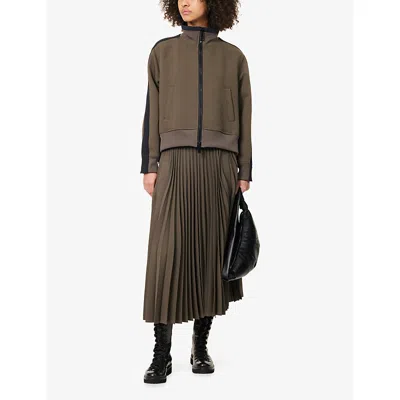 Sacai Womens Khaki Pleated High-neck Woven Jacket In Brown