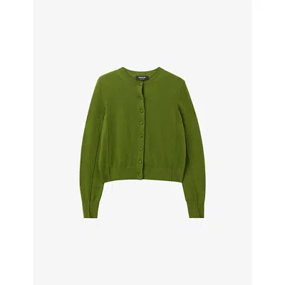 Whistles Womens Green Crewneck Buttoned Wool And Cotton-blend Cardigan In Green