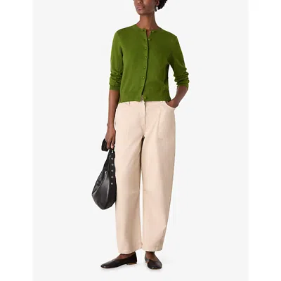 Whistles Womens Green Crewneck Buttoned Wool And Cotton-blend Cardigan In Green