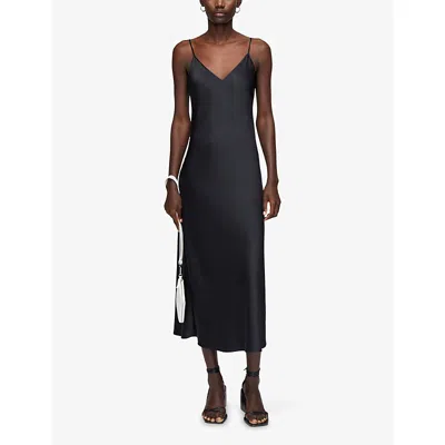 Joseph Womens Black Clea V-neck Silk Midi Dress In Black