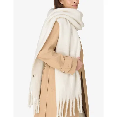 Sweaty Betty Womens Lily White Soft Cloud Wool-blend Tassel Scarf In Gray