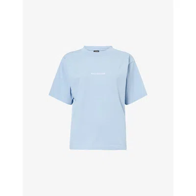 Balenciaga Womens Marine Logo-embroidered Relaxed-fit Cotton T-shirt In Blue