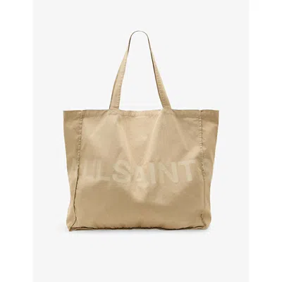 Allsaints Mens Light Khaki Biggy Large Cotton-canvas Tote Bag In Brown
