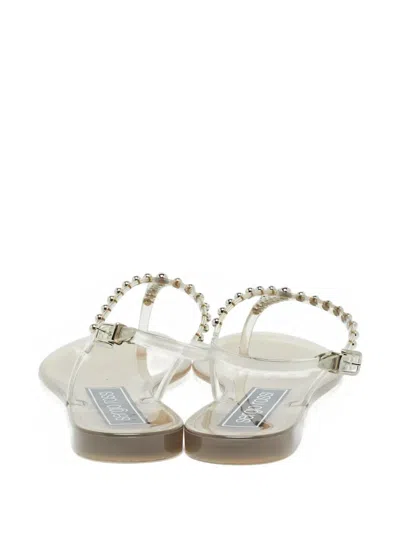 Pre-owned Sergio Rossi Vintage 人字形铆钉凉鞋 In White