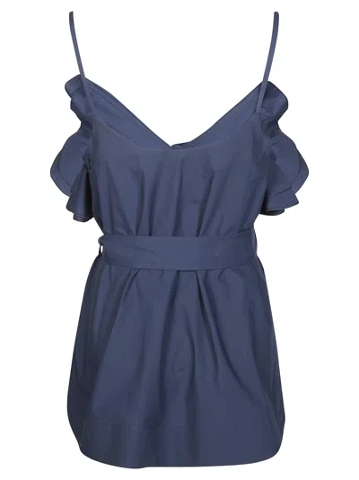 P.a.r.o.s.h Sleeveless Top V Neck Spaghetti Straps Tie In Blue