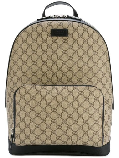 Gucci Men's Gg Supreme Canvas Backpack In Beige/ Brown