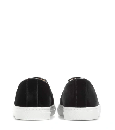 Shop Charlotte Olympia Cool Cats Velvet Slip-on Sneakers In Llack