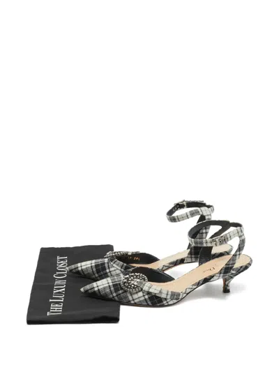 Pre-owned Dior Gang 锦缎格纹高跟鞋 In White