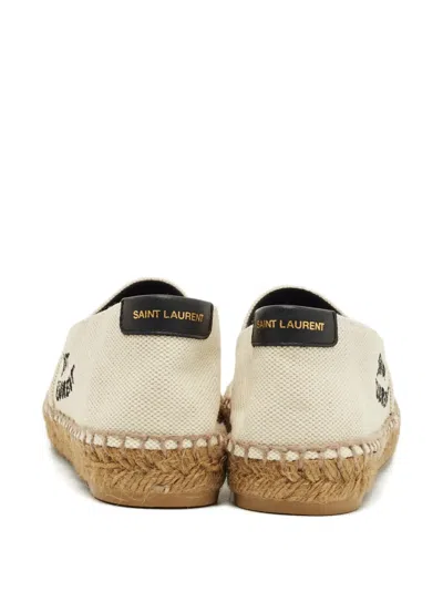 Pre-owned Saint Laurent Logo刺绣帆布草编鞋（典藏款） In Neutral