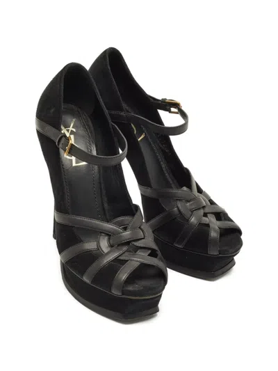Pre-owned Saint Laurent Leather Platform Pumps In Black