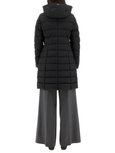 Herno Padded Hooded Long Down Jacket Zip Pockets In Black