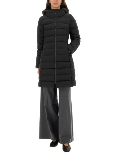 Herno Padded Hooded Long Down Jacket Zip Pockets In Black