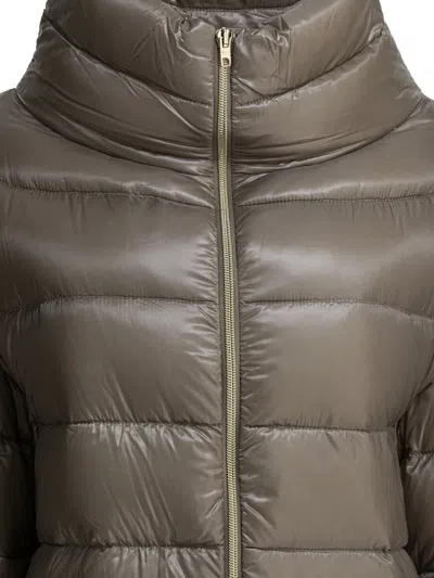 Herno "cleope" Long Down Jacket In Brown