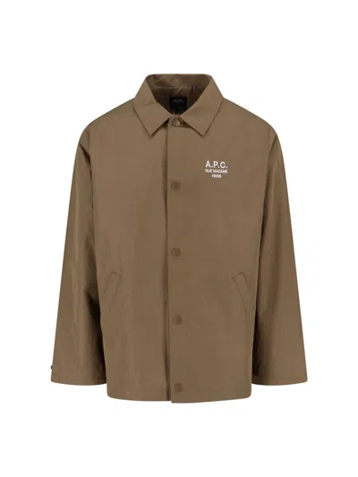 A.p.c. Snap Button Cotton-blend Classic Jacket In Brown