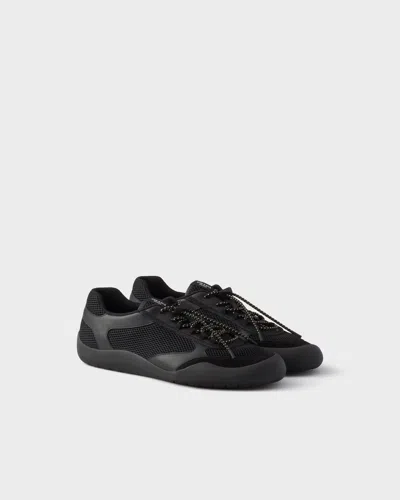 Prada Speedrock Leather And Mesh Fabric Sneakers Shoes In Black