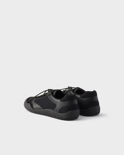 Prada Speedrock Leather And Mesh Fabric Sneakers Shoes In Black