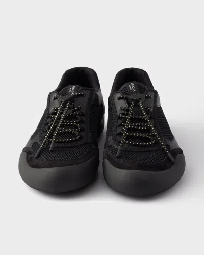 Prada Speedrock Leather And Mesh Fabric Sneakers Shoes In Black