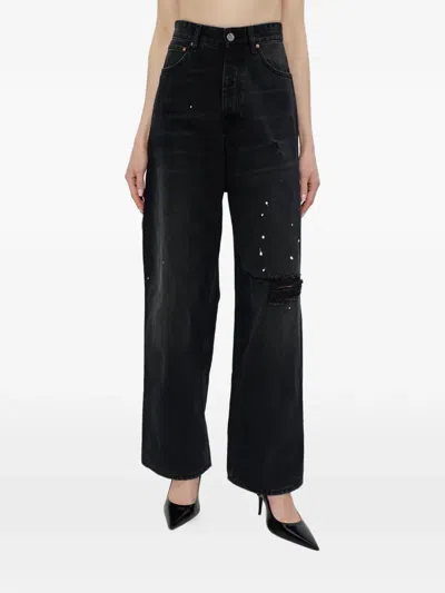 Vetements Distressed Splatter Jeans In Black