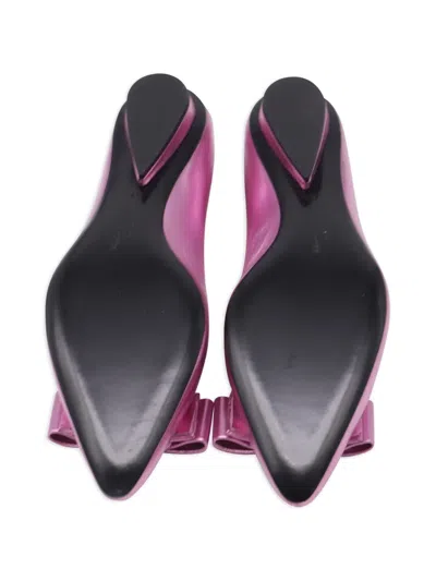 Pre-owned Ferragamo 蝴蝶结金属感芭蕾平底鞋 In Pink