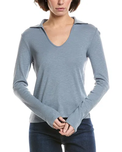 Vince Open Neck Polo Sweater In Blue