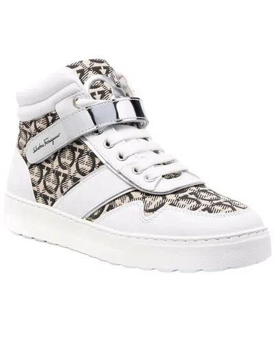 Ferragamo Noe High-top Leather Sneaker In White