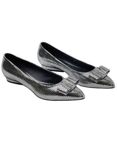 Ferragamo Logo Leather Ballet Flat In Silver