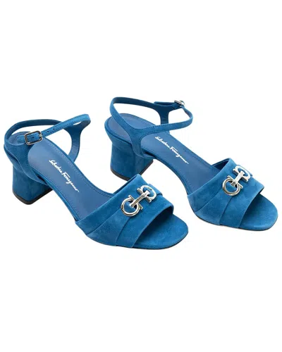 Ferragamo Logo Leather Sandal In Blue