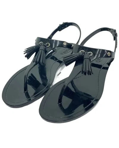 Tod's Tassel Leather Sandal In Black