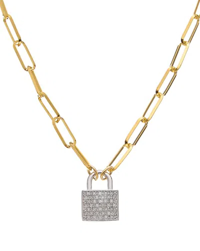Meshmerise 18k Over Silver 0.25 Ct. Tw. Diamond Padlock Necklace In Gold