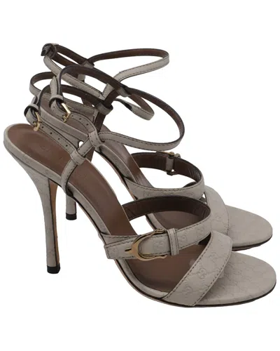Gucci Women's Leather Microssima Double Ankle Strap Sandal Heel (authentic Pre-loved) In Brown