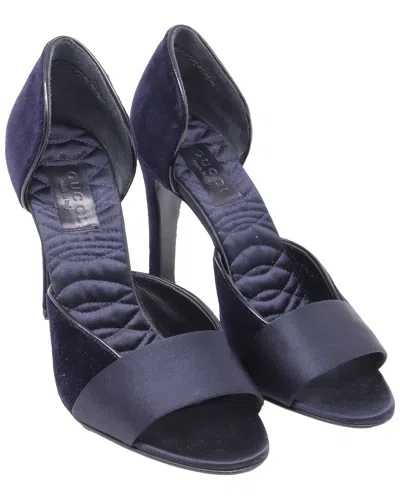 Gucci Women's Velvet Open-toe D'orsay Pump (authentic Pre-loved) In Blue