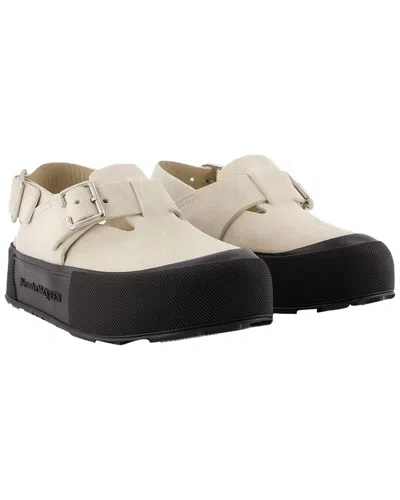 Alexander Mcqueen Women's Leather Oversize Flat Shoes (authentic Pre-loved) In Neutral