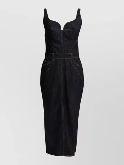 Givenchy Womens Dark Blue Contrast-stitch Panelled Denim Midi Dress In Black
