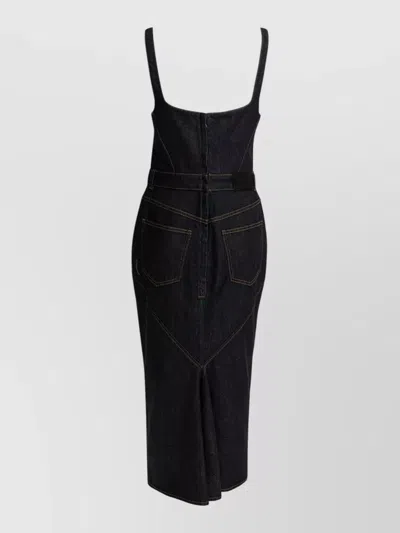 Givenchy Womens Dark Blue Contrast-stitch Panelled Denim Midi Dress In Black