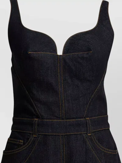 Givenchy Womens Dark Blue Contrast-stitch Panelled Denim Midi Dress In Black