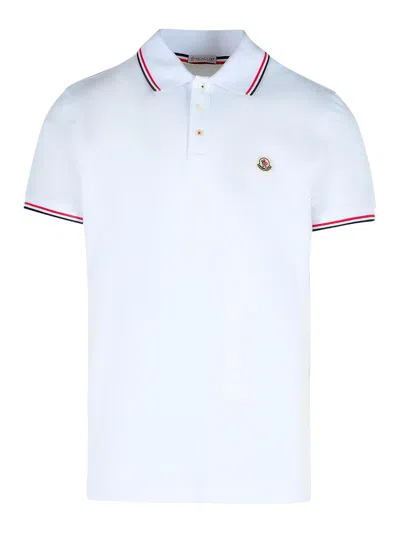 Moncler Cotton Piquet Polo Shirt With Tricolor Trim In White