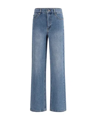 Self-portrait Womens Self Portrait Rhinestone Straight-leg Denim Jeans In Blue