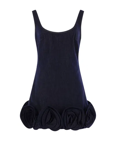 Self-portrait Short Blue Dress With Floral Applique Self Portrait In Blue