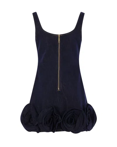 Self-portrait Short Blue Dress With Floral Applique Self Portrait In Blue