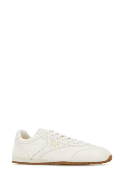 Prada White Leather Sneakers In White