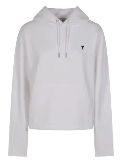 Ami Alexandre Mattiussi Ami Paris Molleton Grey Hoodie With Black Embroidered Logo In Gray
