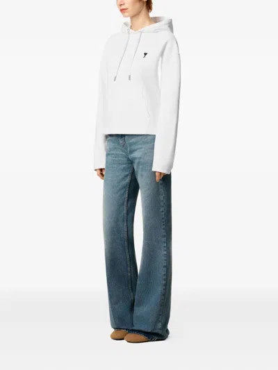 Ami Alexandre Mattiussi Ami Paris Molleton Grey Hoodie With Black Embroidered Logo In Gray
