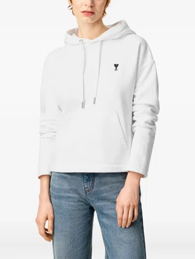 Ami Alexandre Mattiussi Ami Paris Molleton Grey Hoodie With Black Embroidered Logo In Gray